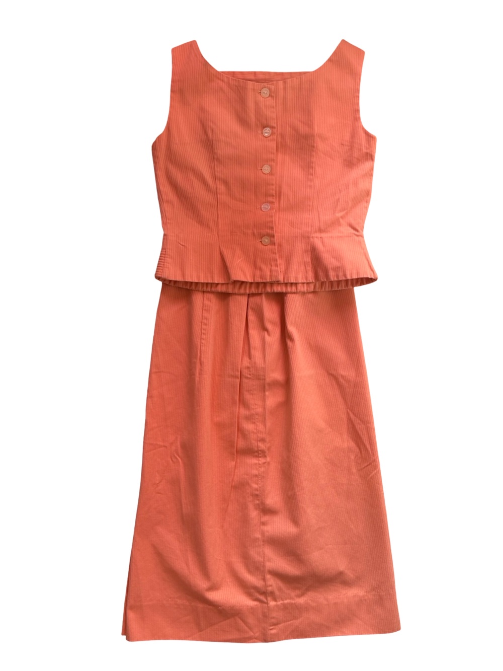 Vintage Peachy Coral Two Piece Skirt Set - Classic Sleeveless Top & Pencil Skirt